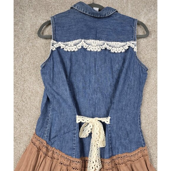 OOAK Magnolia Boho Indie Upcycled Western Denim Vest Duster Beach Cover Up Sz L - Picture 16 of 16